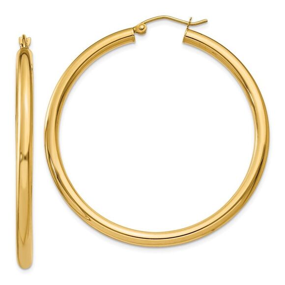 3mm, 14k Yellow Gold Classic Round Hoop Earrings, 45mm (1 3/4 Inch) - Picture 1 of 5